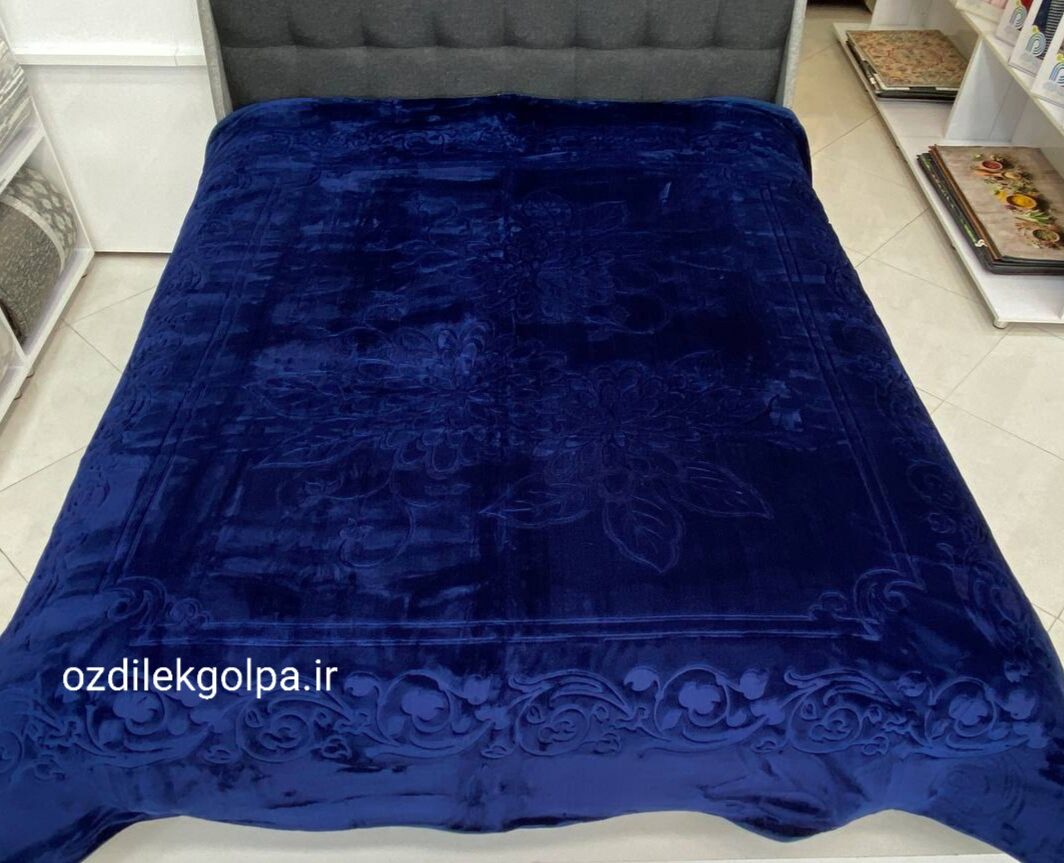 پتو برند گلبافت مدل الوان دونفره سایز 220*240 رنگ سرمه ای گل پخش کد 30-350