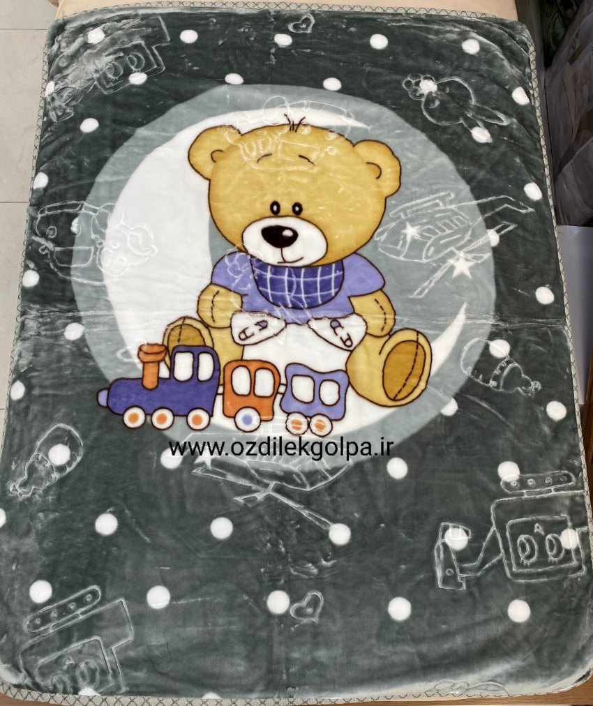 پتو کودک عروسکی دو لایه دو رویه برند TGH طرح خرس خالدار رنگ طوسی تیره
