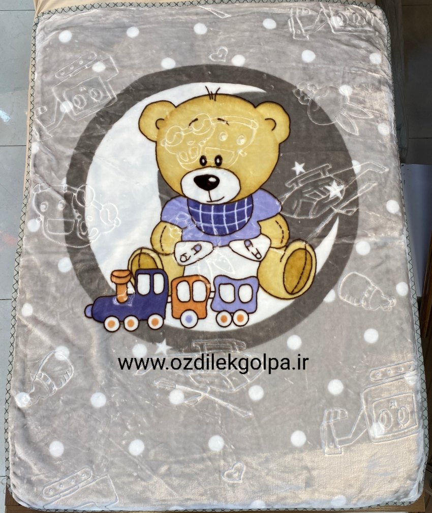 پتو کودک عروسکی دو لایه دو رویه برند TGH طرح خرس خالدار رنگ طوسی روشن