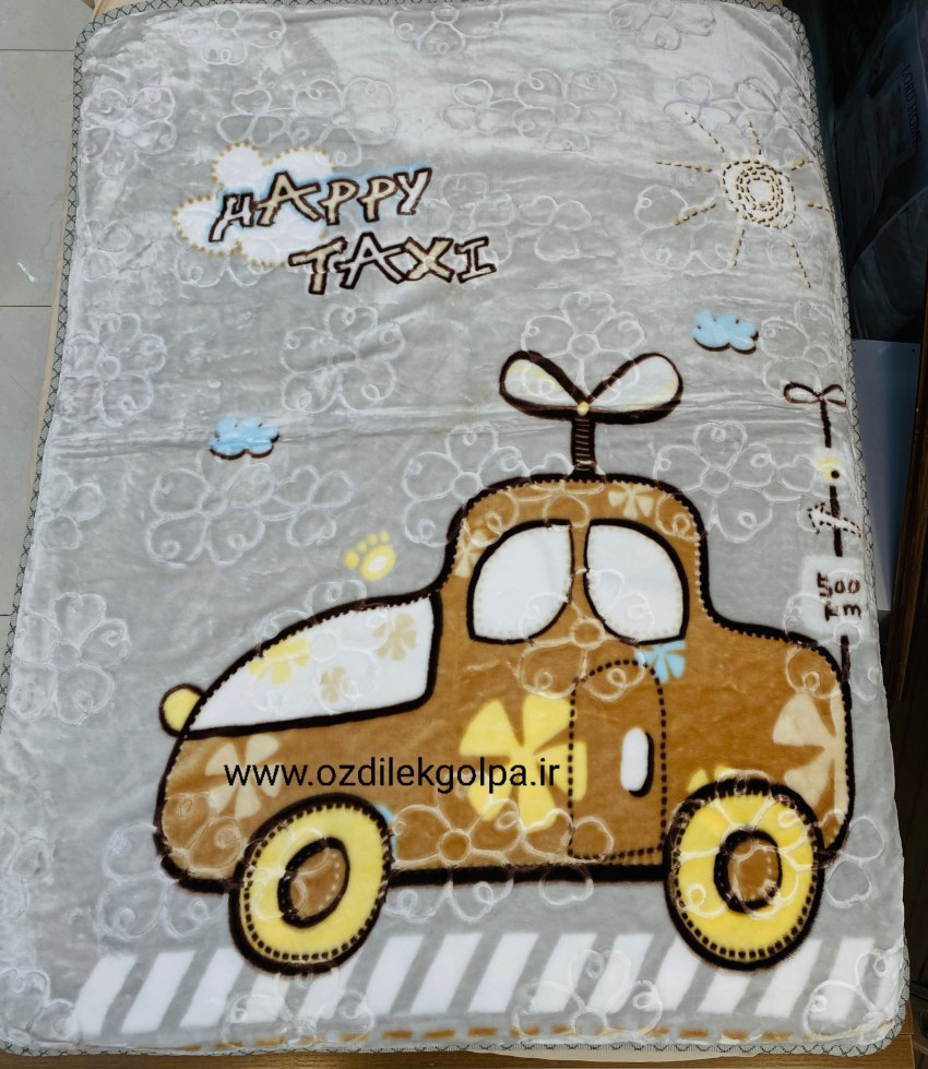پتو کودک عروسکی دو لایه دو رویه برند TGH طرح ماشین رنگ طوسی