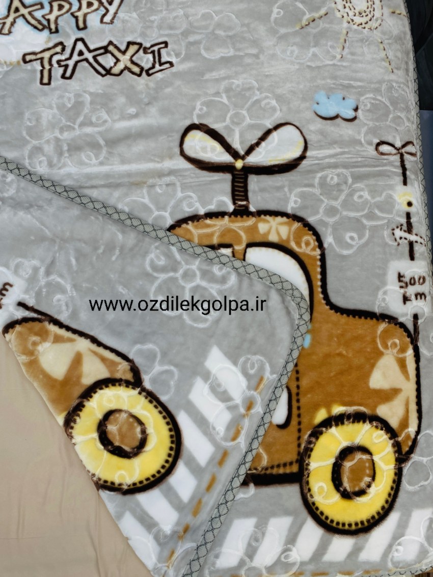 پتو کودک عروسکی دو لایه دو رویه برند TGH طرح ماشین رنگ طوسی