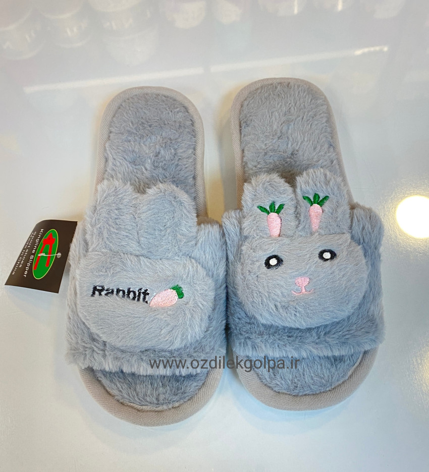 دمپایی روفرشی خرگوش جلو باز سایز بزرگسال رنگ طوسی