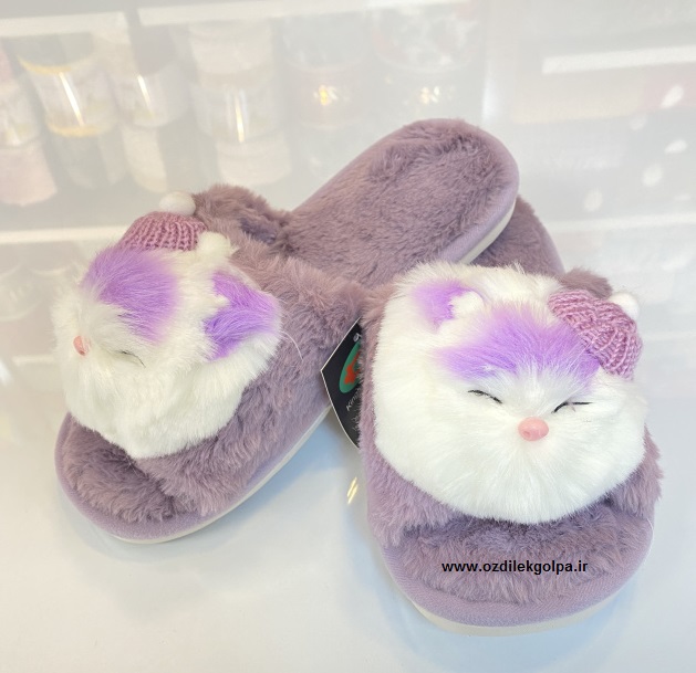 دمپایی روفرشی مدل گربه ملوس رنگ بنفش سایز کودک