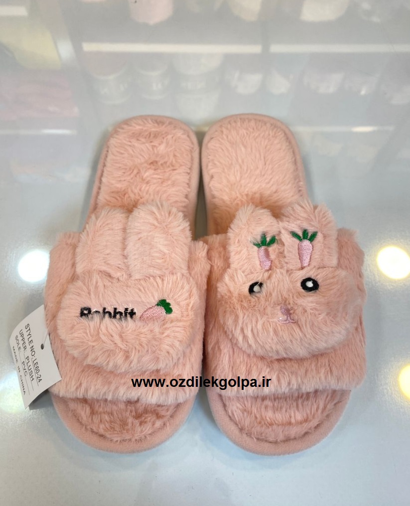 دمپایی روفرشی خرگوش جلو باز سایز بزرگسال رنگ صورتی